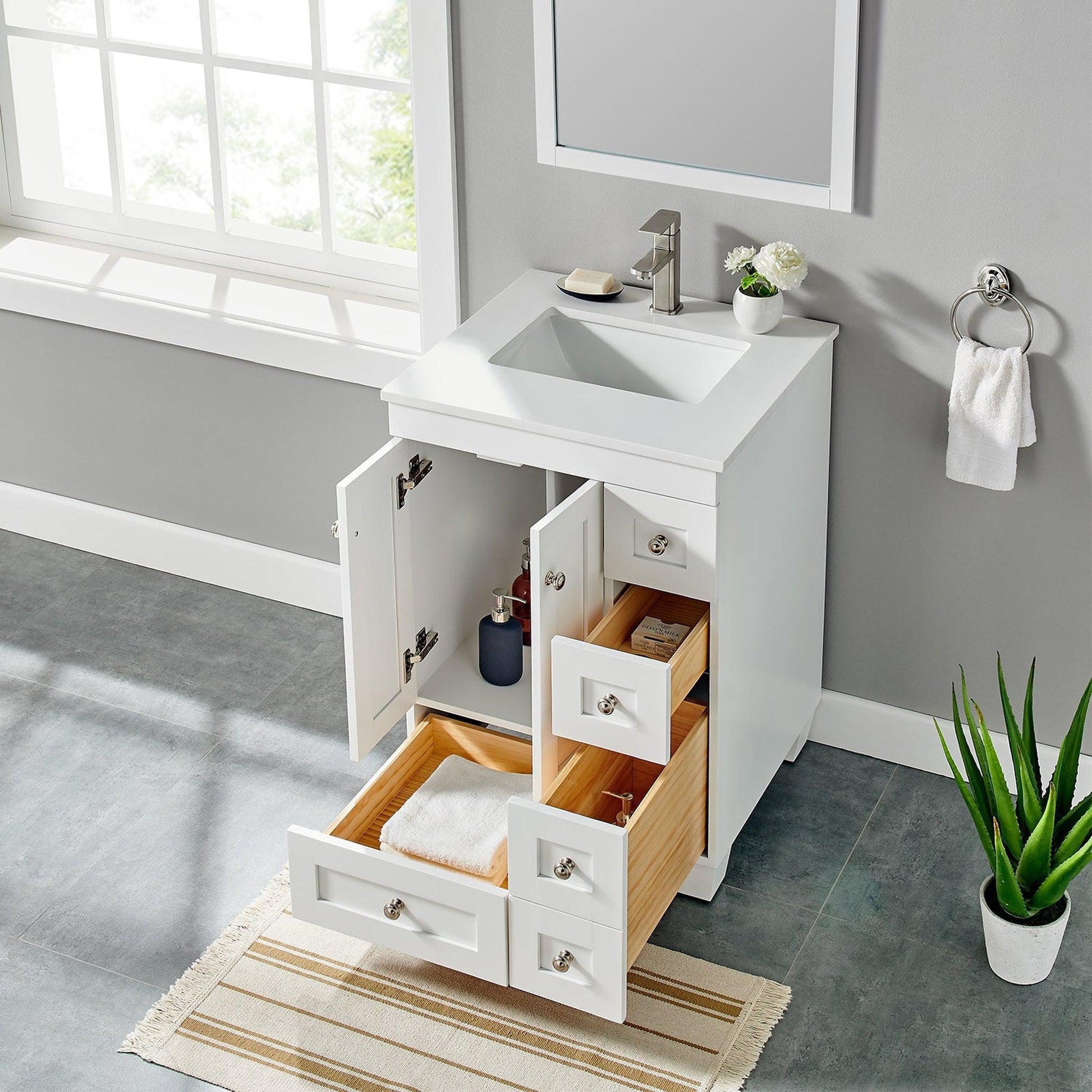 Eviva Acclaim 24" x 34" White Freestanding Bathroom Vanity With White Man-Made Stone Countertop and Single Undermount Sink