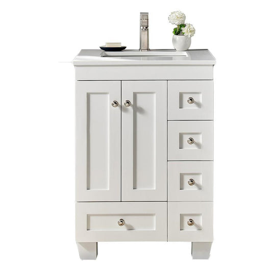 Eviva Acclaim 24" x 34" White Freestanding Bathroom Vanity With White Man-Made Stone Countertop and Single Undermount Sink