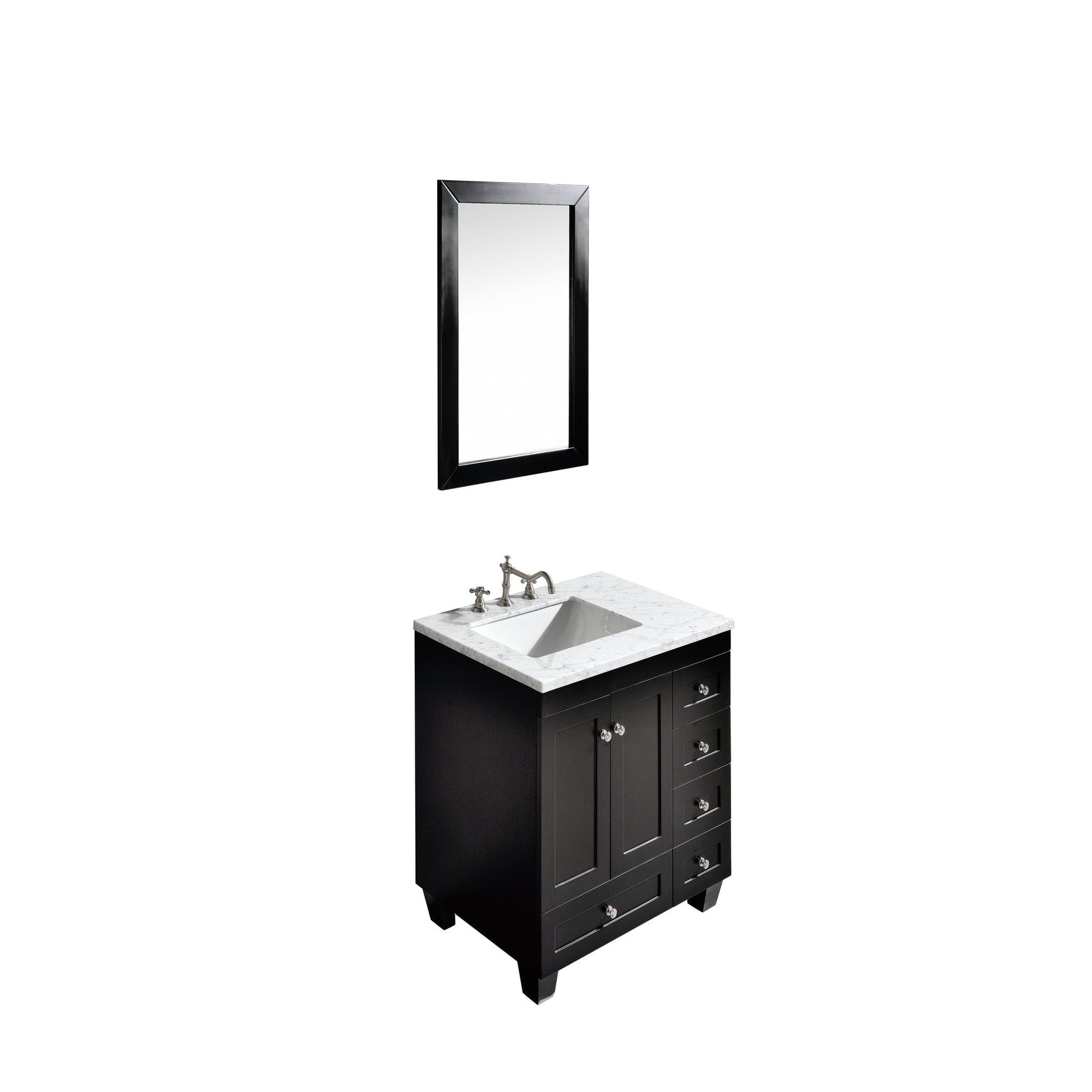 Eviva Acclaim 28" x 34" Espresso Freestanding Bathroom Vanity With White Carrara Marble Countertop and Single Undermount Sink