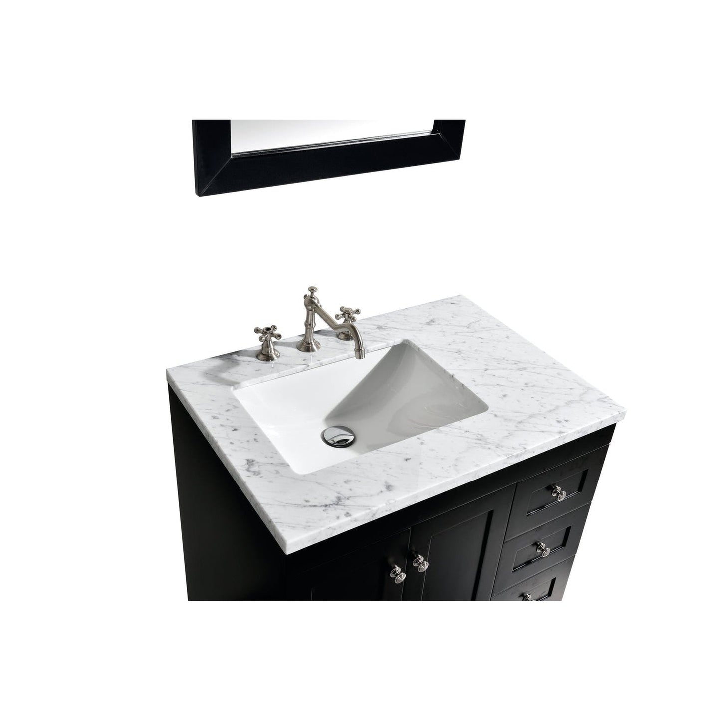 Eviva Acclaim 28" x 34" Espresso Freestanding Bathroom Vanity With White Carrara Marble Countertop and Single Undermount Sink