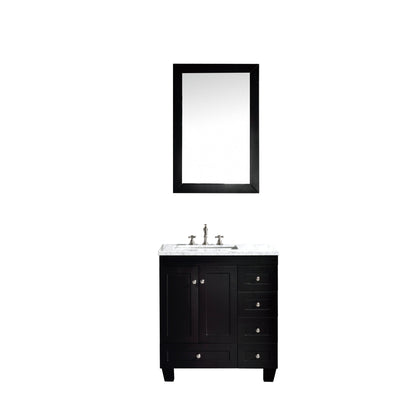 Eviva Acclaim 28" x 34" Espresso Freestanding Bathroom Vanity With White Carrara Marble Countertop and Single Undermount Sink