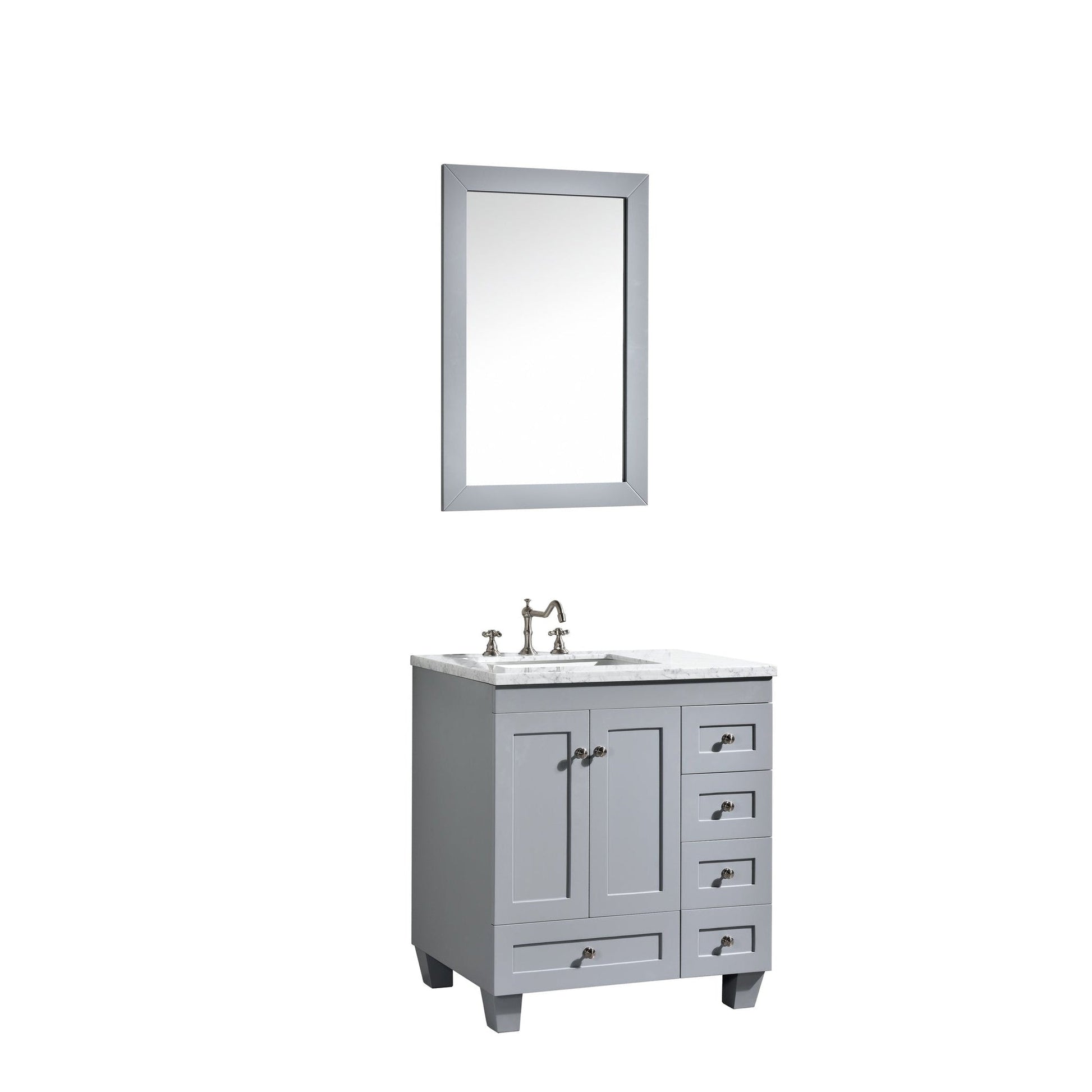 Eviva Acclaim 28" x 34" Gray Freestanding Bathroom Vanity With White Carrara Marble Countertop and Single Undermount Sink