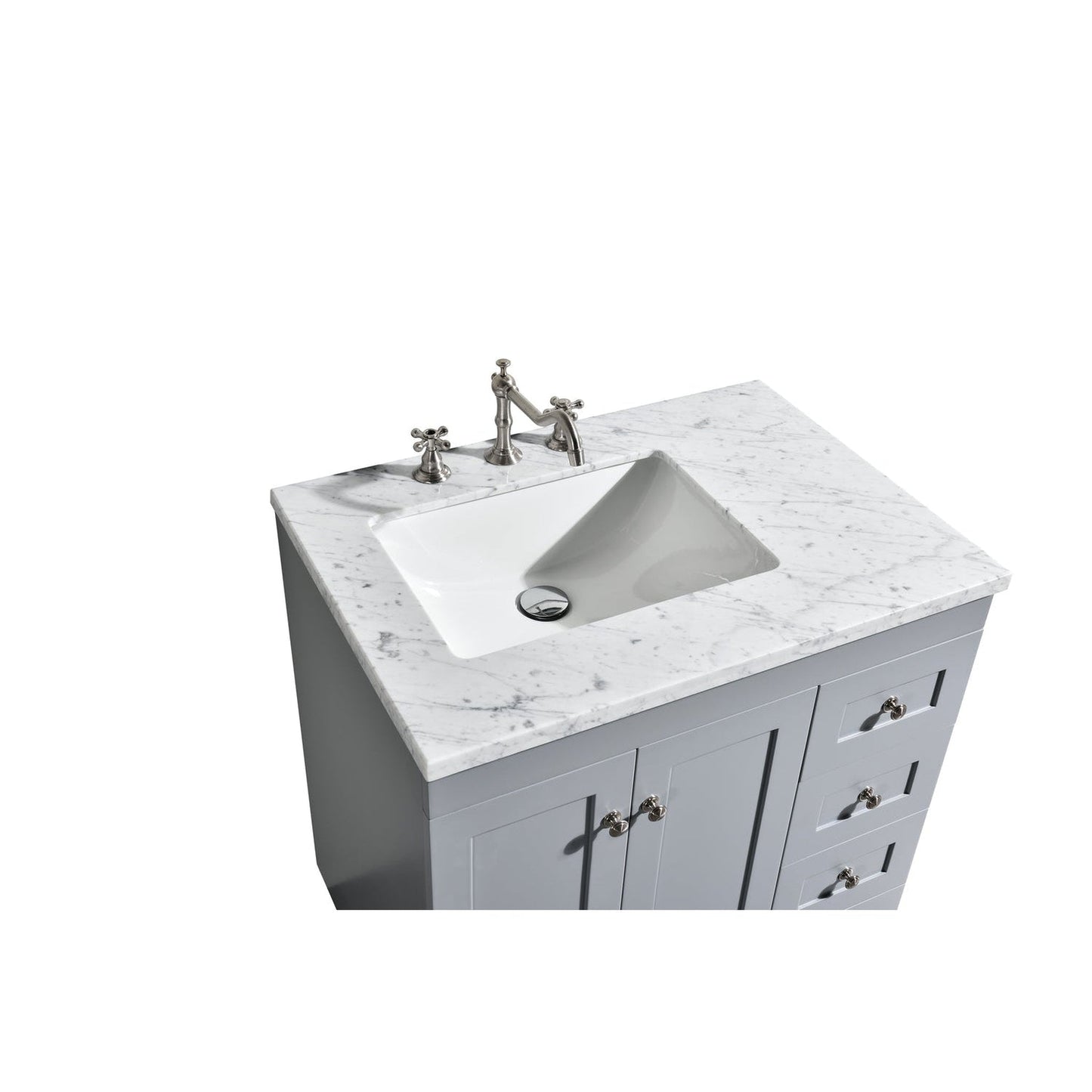 Eviva Acclaim 28" x 34" Gray Freestanding Bathroom Vanity With White Carrara Marble Countertop and Single Undermount Sink