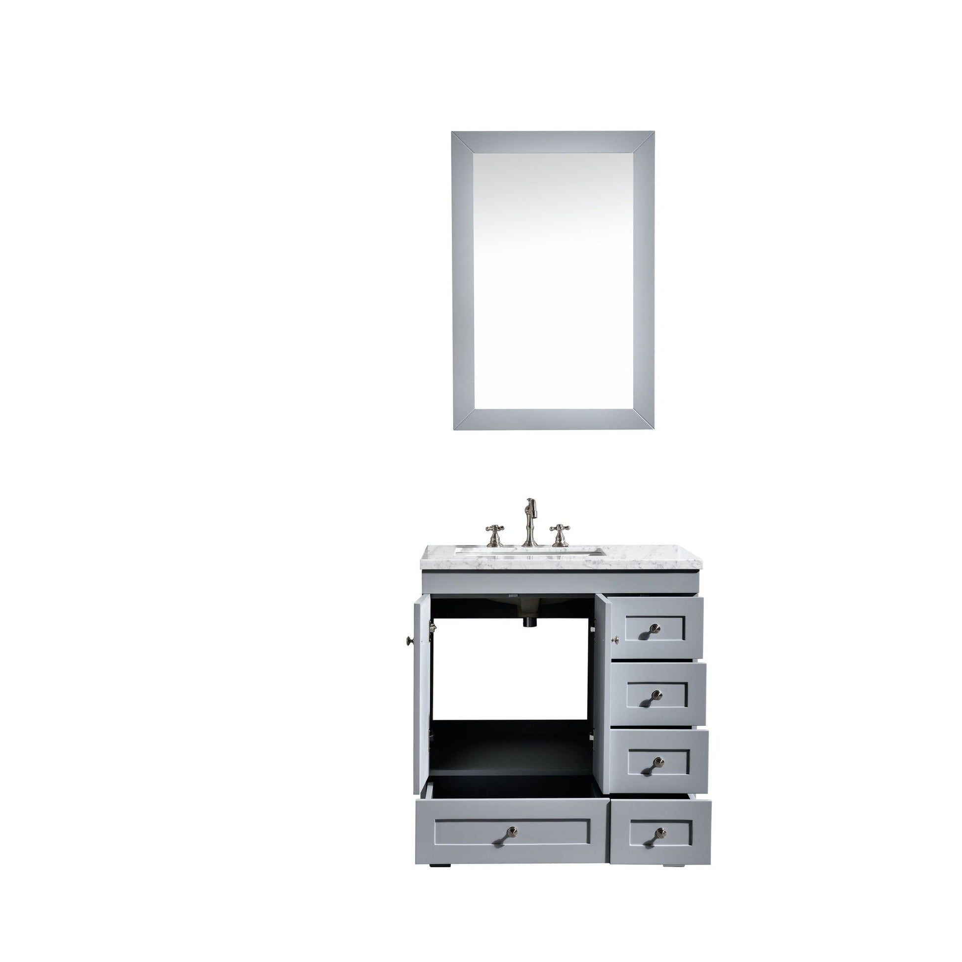 Eviva Acclaim 28" x 34" Gray Freestanding Bathroom Vanity With White Carrara Marble Countertop and Single Undermount Sink