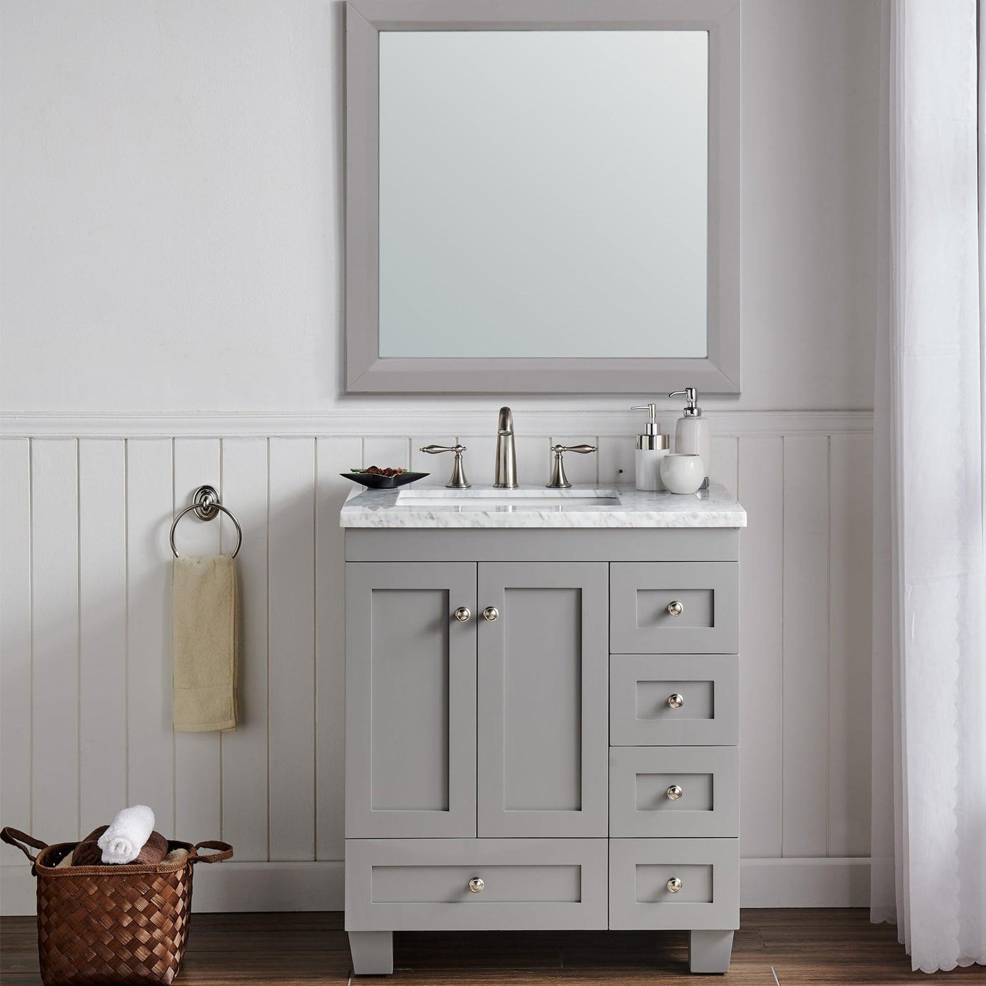 Eviva Acclaim 28" x 34" Gray Freestanding Bathroom Vanity With White Carrara Marble Countertop and Single Undermount Sink