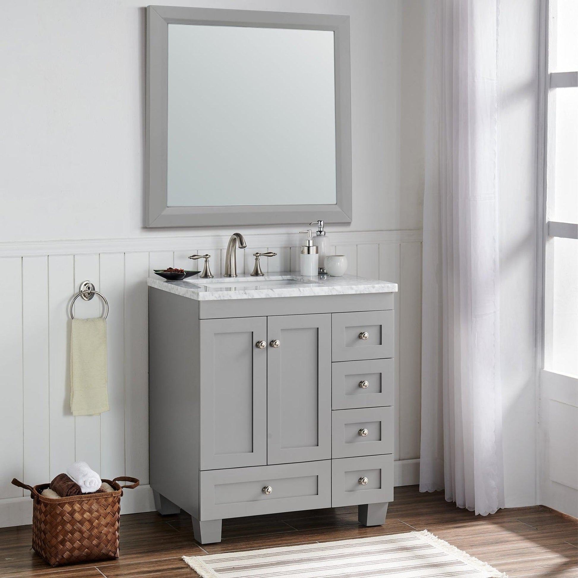 Eviva Acclaim 28" x 34" Gray Freestanding Bathroom Vanity With White Carrara Marble Countertop and Single Undermount Sink