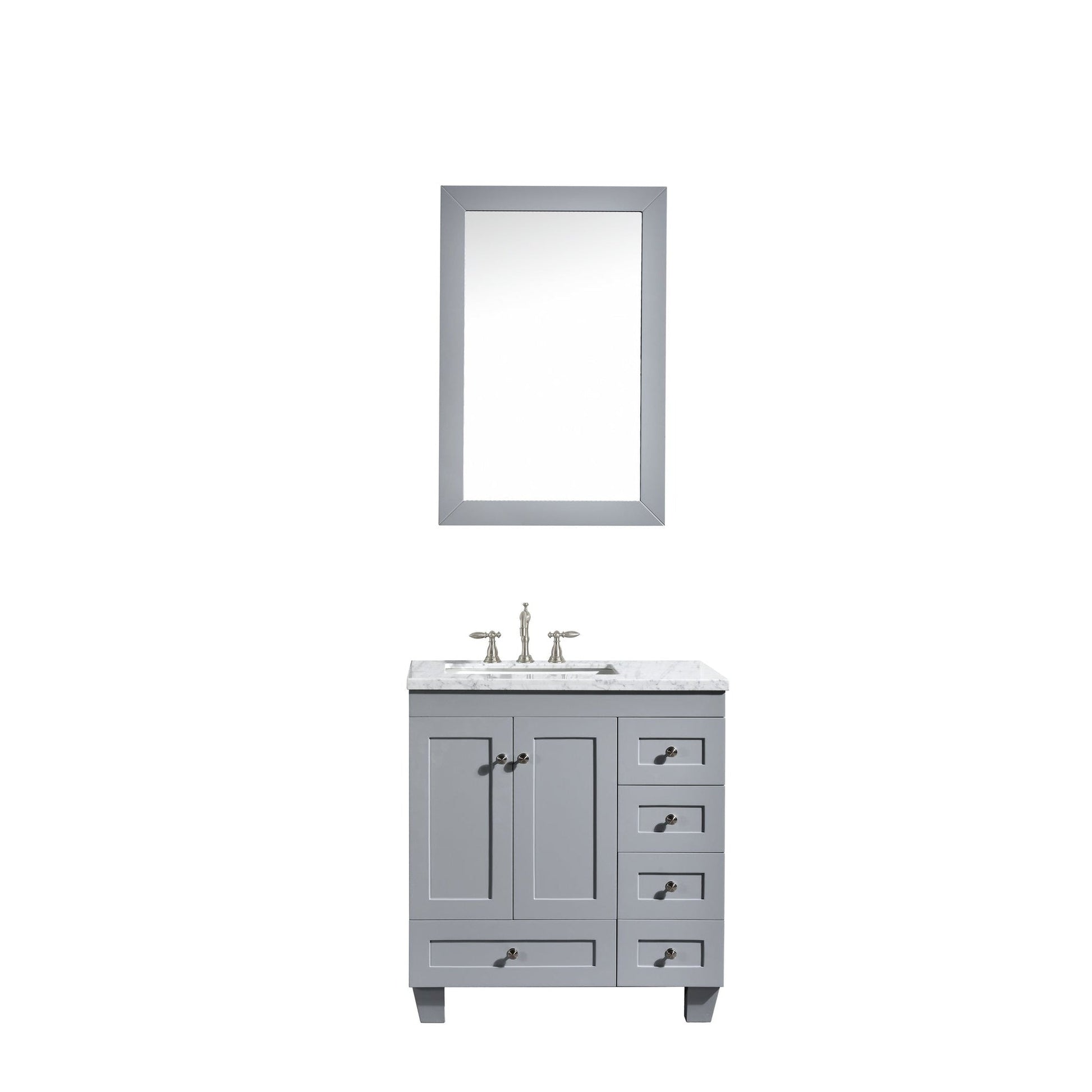 Eviva Acclaim 28" x 34" Gray Freestanding Bathroom Vanity With White Carrara Marble Countertop and Single Undermount Sink