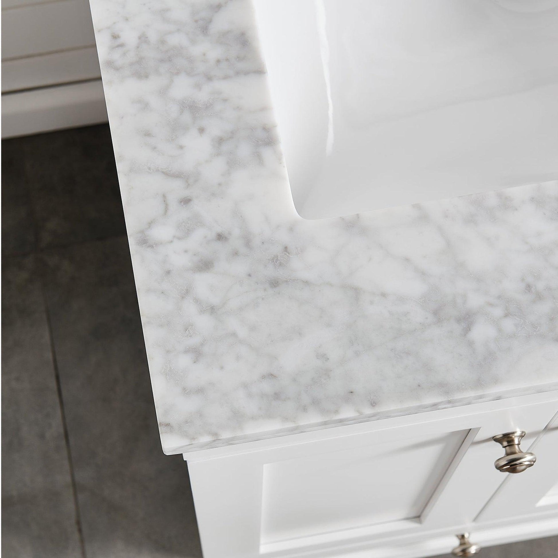 Eviva Acclaim 28" x 34" White Freestanding Bathroom Vanity With White Carrara Marble Countertop and Single Undermount Sink