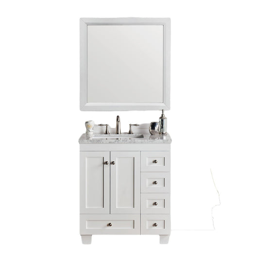 Eviva Acclaim 28" x 34" White Freestanding Bathroom Vanity With White Carrara Marble Countertop and Single Undermount Sink