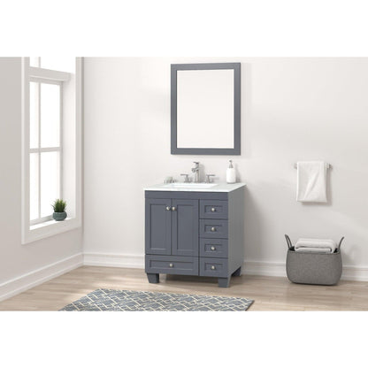 Eviva Acclaim 30" x 34" Dark Gray Freestanding Bathroom Vanity With White Carrara Marble Countertop and Single Undermount Sink