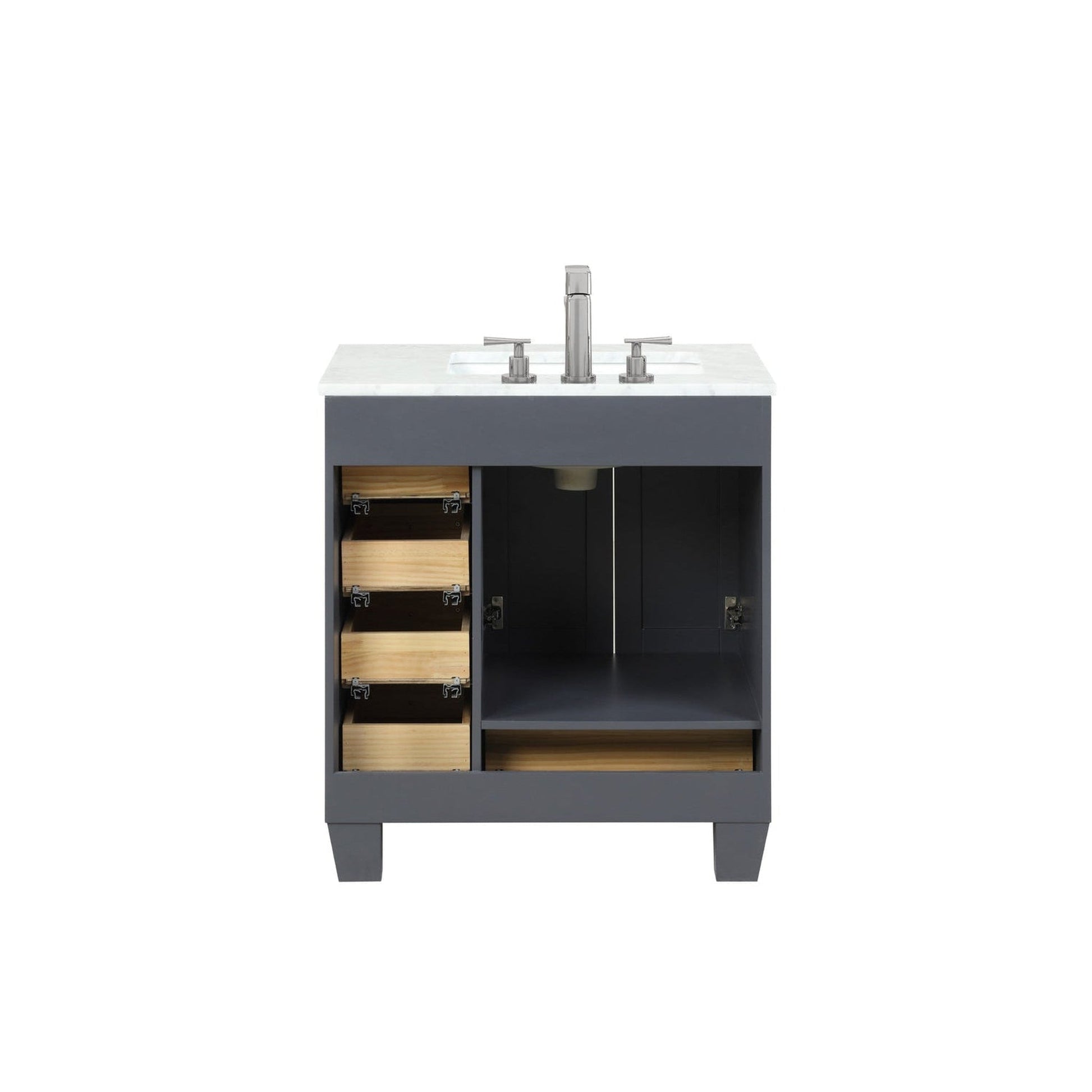 Eviva Acclaim 30" x 34" Dark Gray Freestanding Bathroom Vanity With White Carrara Marble Countertop and Single Undermount Sink