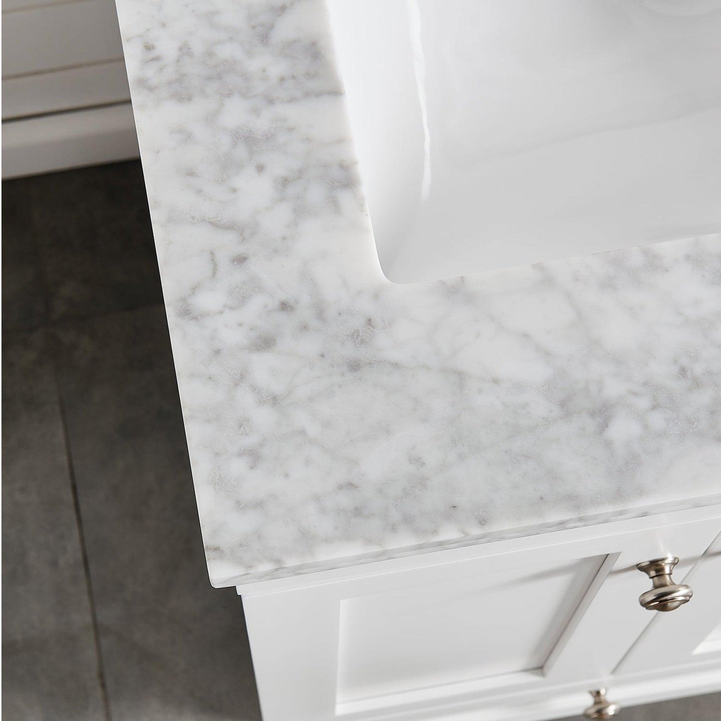 Eviva Acclaim 30" x 34" Freestanding White Bathroom Vanity With White Carrara Marble Countertop and Single Undermount Sink