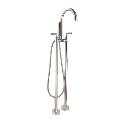 Eviva Alexa Brushed Nickel Freestanding Tub Filler Trim With Diverter and Hand Shower