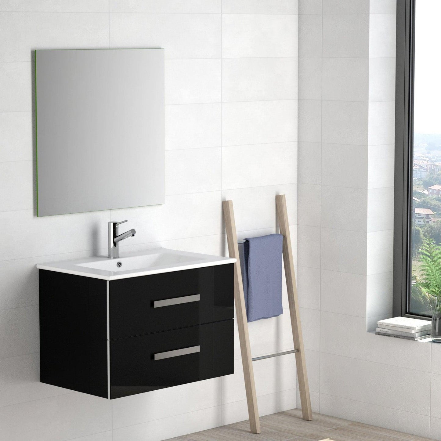 Eviva Astoria 28” x 25” Black Wall-Mounted Bathroom Vanity With White Integrated Porcelain Sink