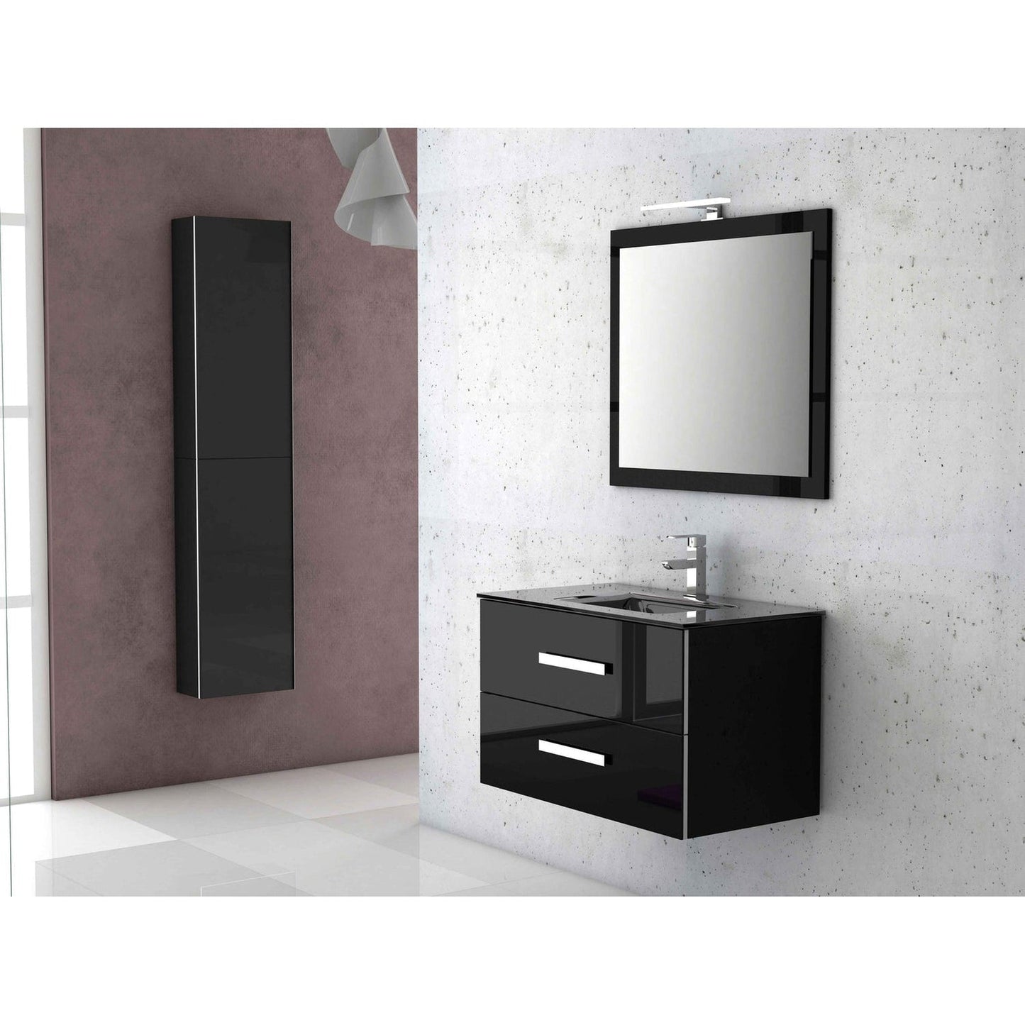 Eviva Astoria 28” x 25” Black Wall-Mounted Bathroom Vanity With White Integrated Porcelain Sink