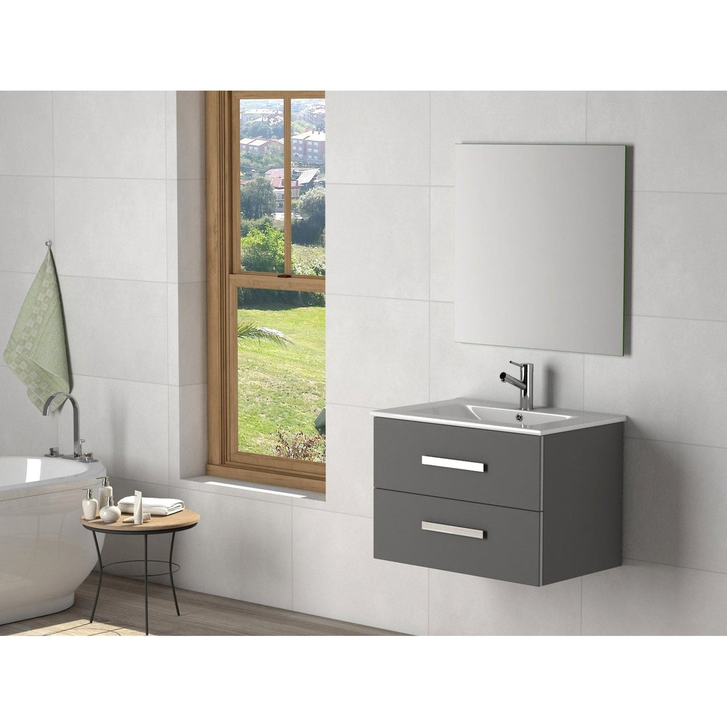 Eviva Astoria 28” x 25” Gray Wall-Mounted Bathroom Vanity With White Integrated Porcelain Sink