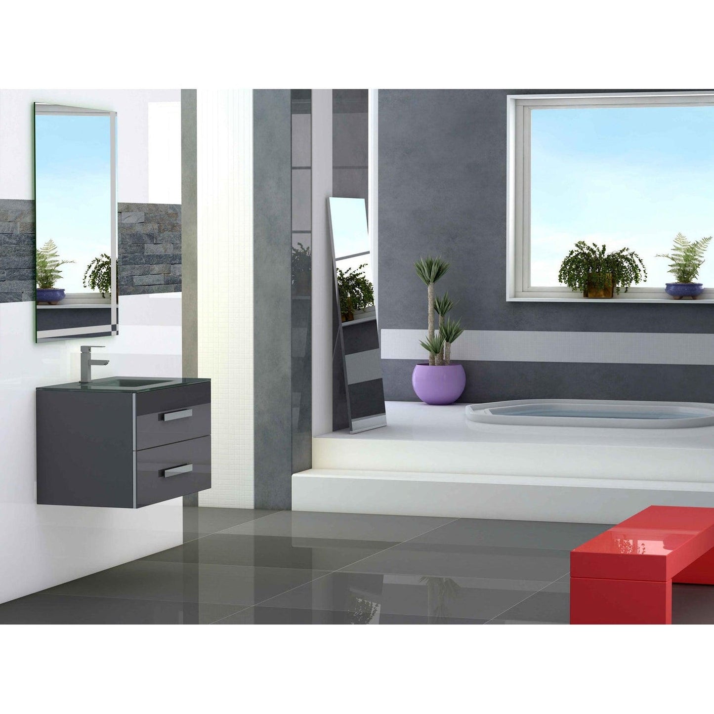Eviva Astoria 28” x 25” Gray Wall-Mounted Bathroom Vanity With White Integrated Porcelain Sink