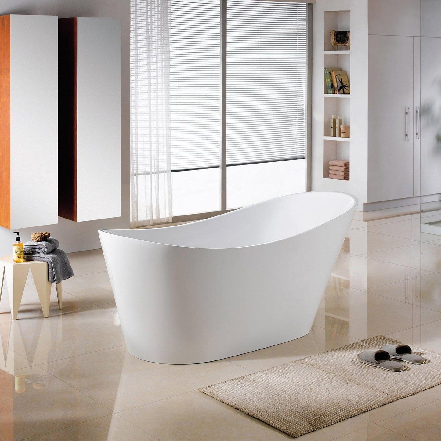 Eviva Aura 71" x 31" White Freestanding Oval Shape Acrylic Soaking Bathtub