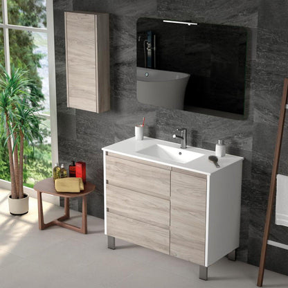 Eviva Bella 39" x 28" White-Gray Pine Freestanding Bathroom Vanity With Integrated Porcelain Sink