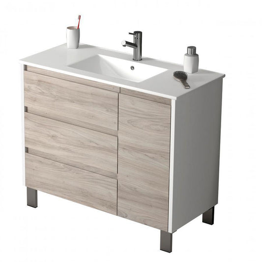 Eviva Bella 39" x 28" White-Gray Pine Freestanding Bathroom Vanity With Integrated Porcelain Sink