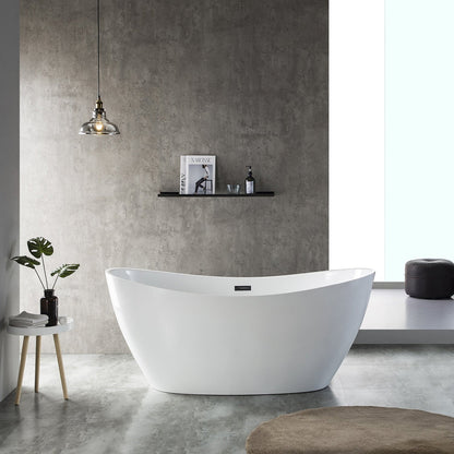 Eviva Bella 60" x 32" White Freestanding Acrylic Bathtub With Overflow Chrome Cover