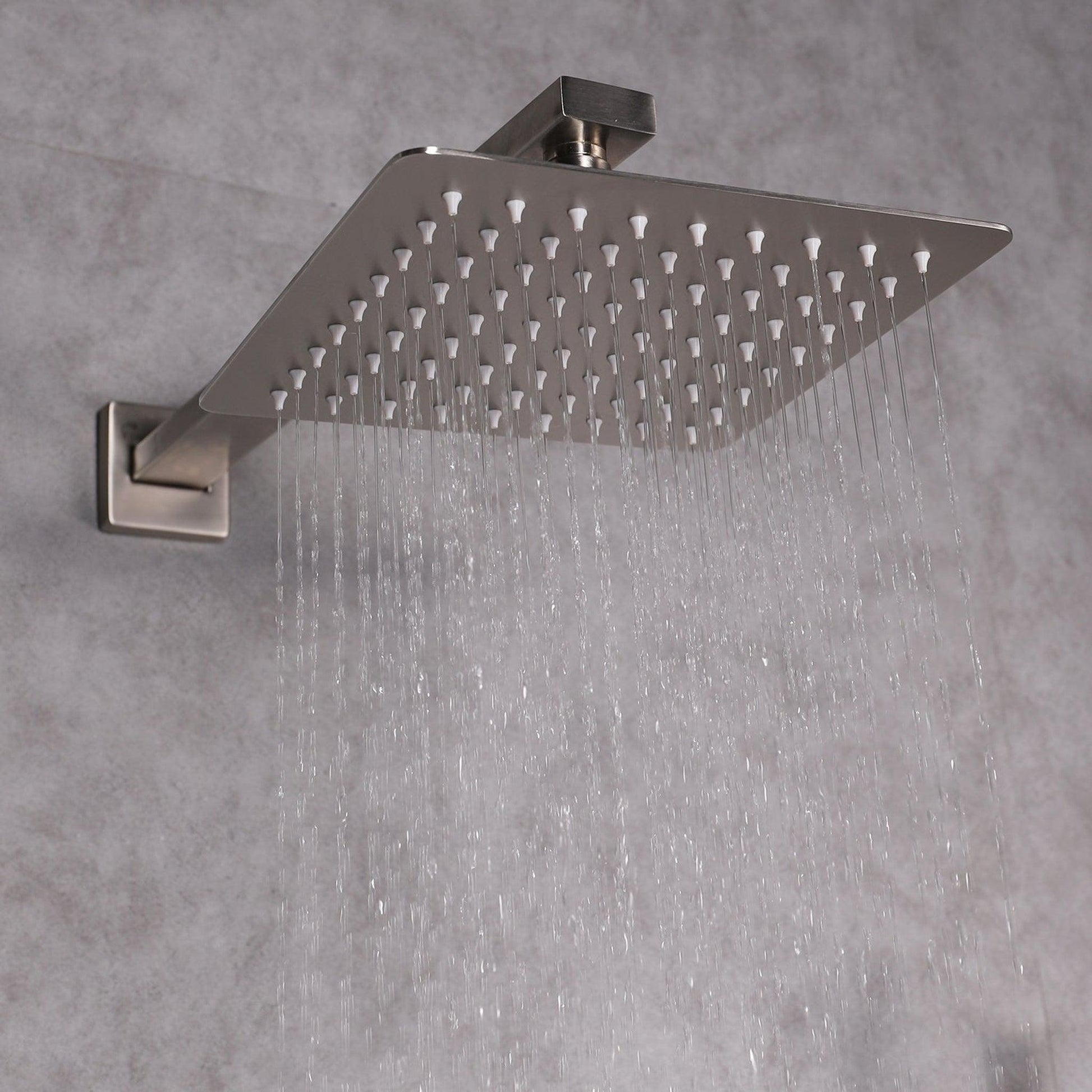 Eviva Beverly Brushed Nickel Wall-Mounted Squared Shower Head With Hand Shower and Tub Faucet