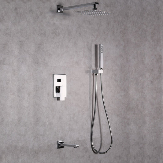 Eviva Beverly Chrome Wall-Mounted Finish Squared Shower Head With Hand Shower and Tub Faucet