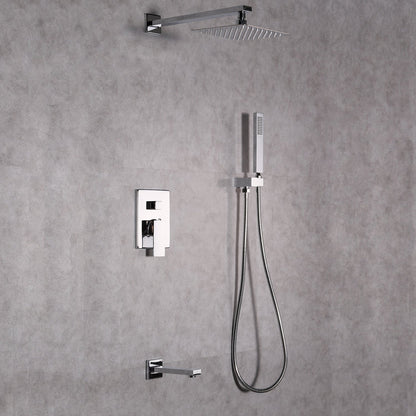 Eviva Beverly Chrome Wall-Mounted Finish Squared Shower Head With Hand Shower and Tub Faucet