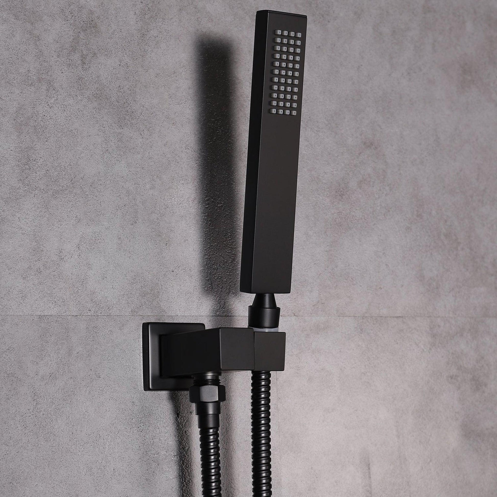 Eviva Beverly Matte Black Wall-Mounted Squared Shower Head With Hand Shower and Tub Faucet