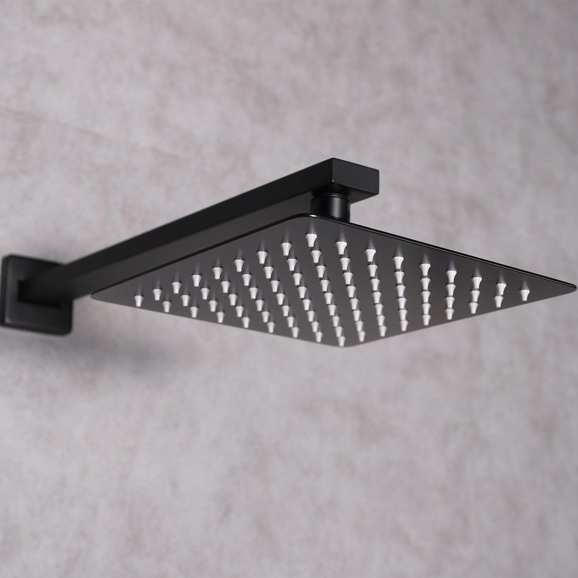Eviva Beverly Matte Black Wall-Mounted Squared Shower Head With Hand Shower and Tub Faucet