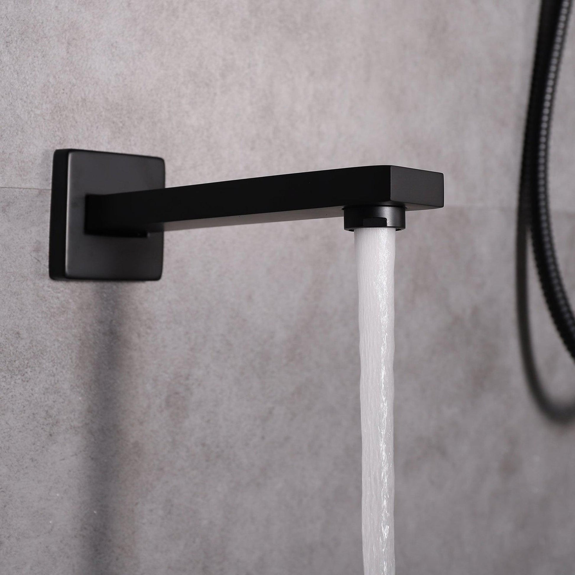 Eviva Beverly Matte Black Wall-Mounted Squared Shower Head With Hand Shower and Tub Faucet