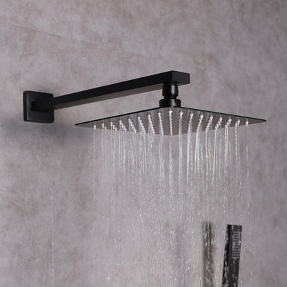 Eviva Beverly Matte Black Wall-Mounted Squared Shower Head With Hand Shower and Tub Faucet