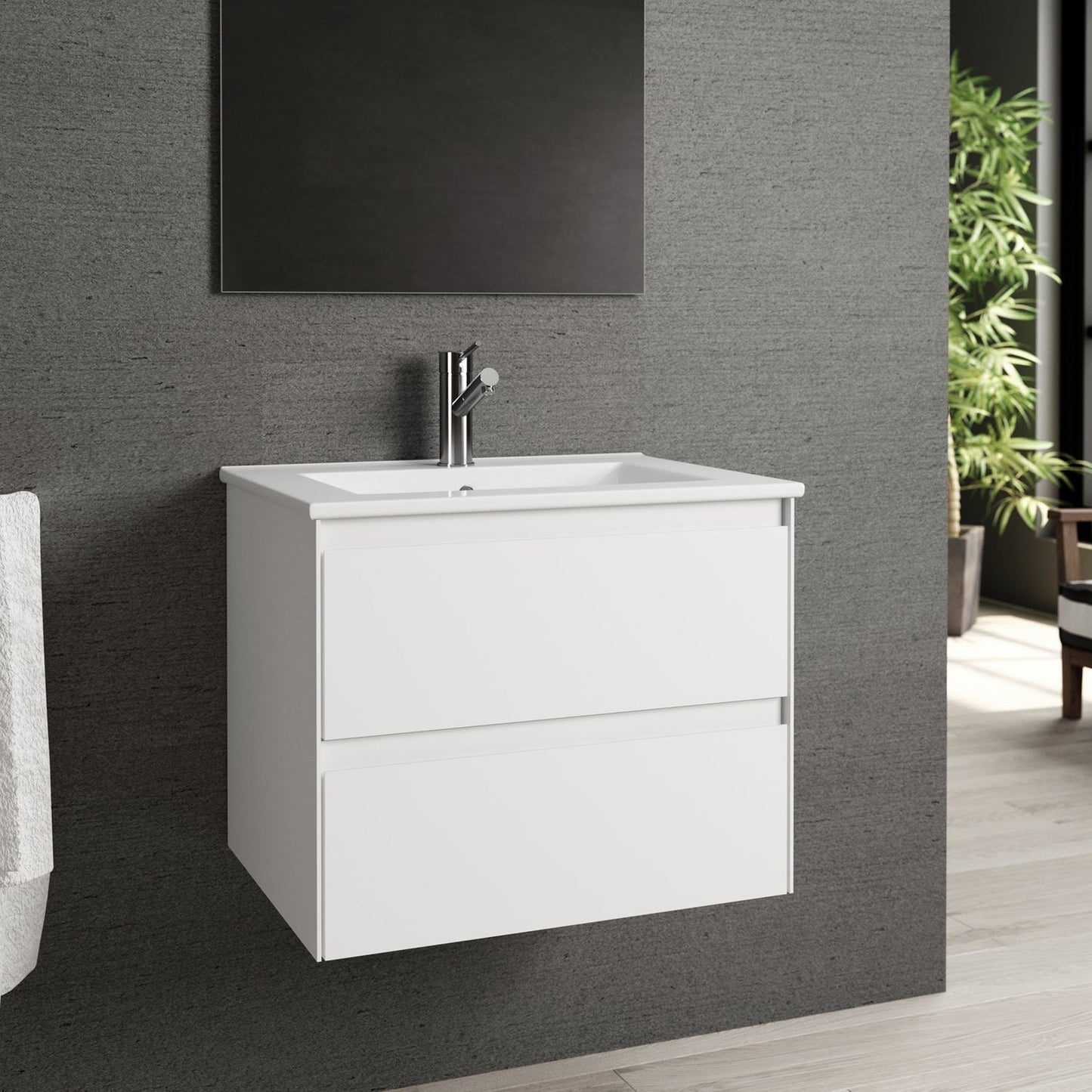 Eviva Bloom 24" x 34" Matte White Wall-Mounted Bathroom Vanity With White Single Integrated Porcelain Sink