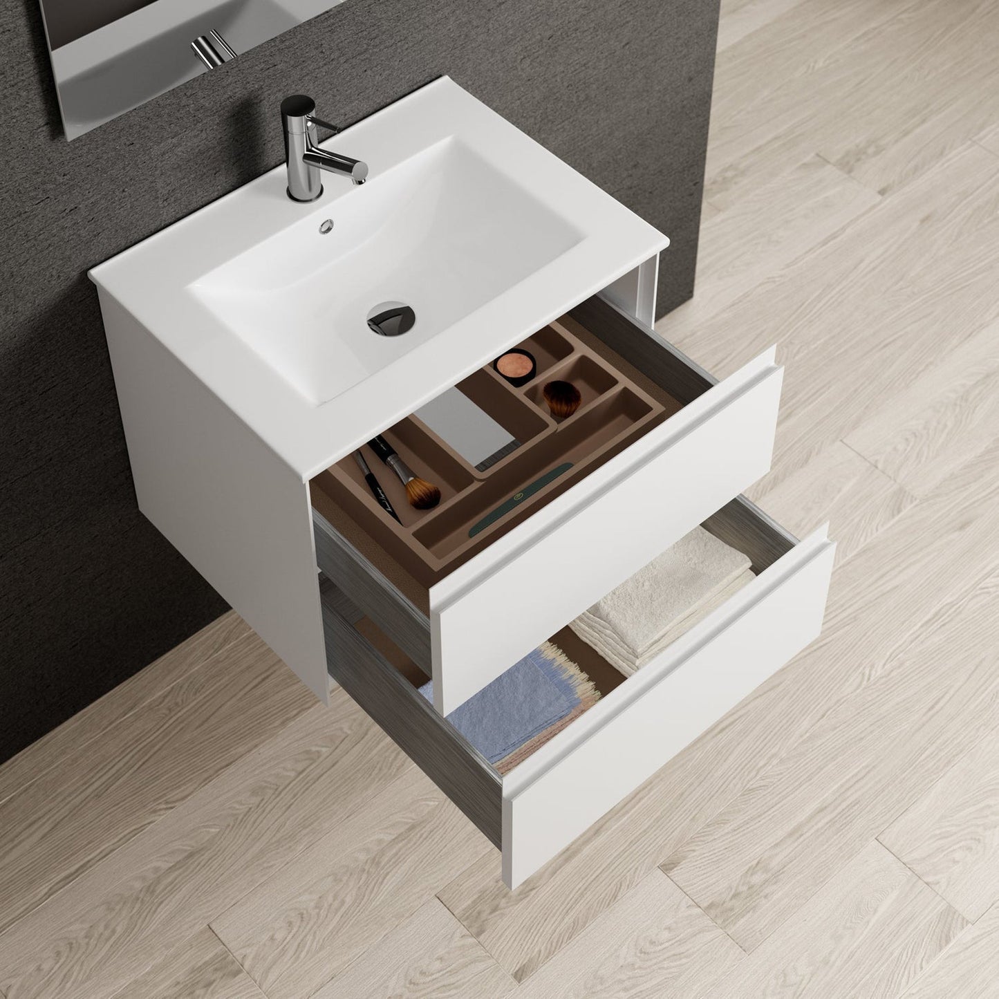 Eviva Bloom 24" x 34" Matte White Wall-Mounted Bathroom Vanity With White Single Integrated Porcelain Sink