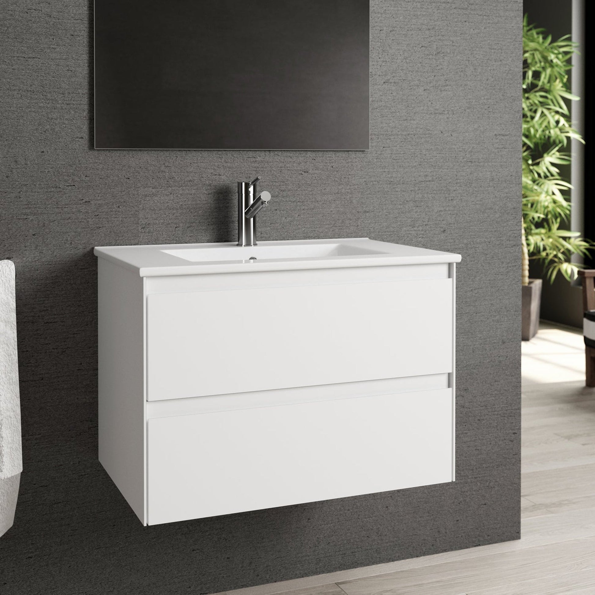 Bathroom Vanity with Ceramic Basin Sink 39 Inch Wall Mounted