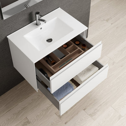 Eviva Bloom 28" x 34" Matte White Wall-Mounted Bathroom Vanity With White Single Integrated Porcelain Sink