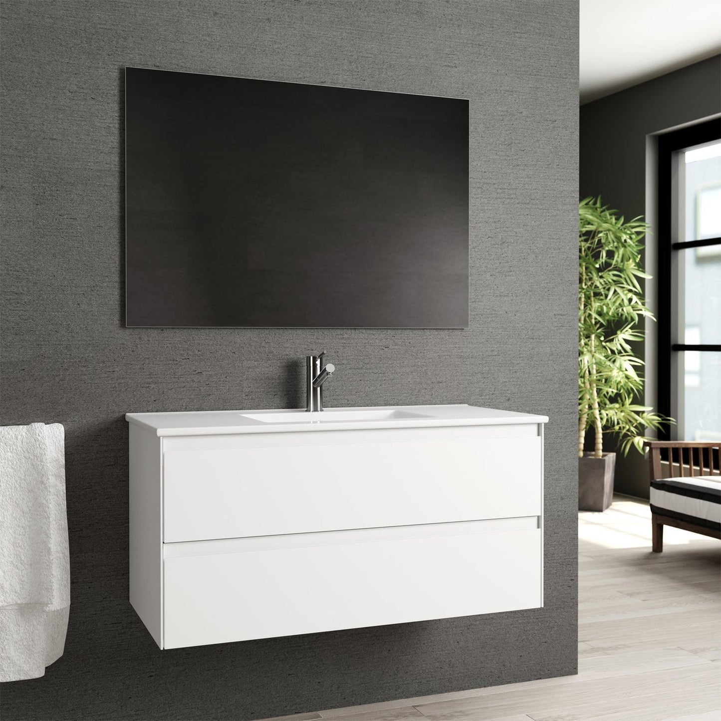 Eviva Bloom 32" x 34" Matte White Wall-Mounted Bathroom Vanity With White Single Integrated Porcelain Sink