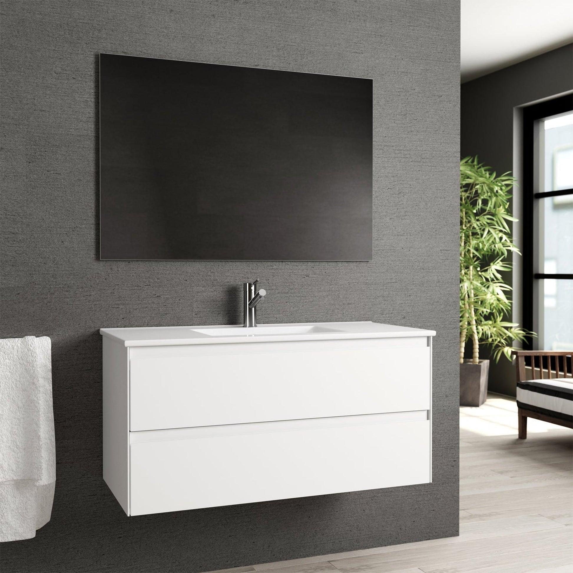 Eviva Bloom 39" x 34" Matte White Wall-Mounted Bathroom Vanity With White Single Integrated Porcelain Sink