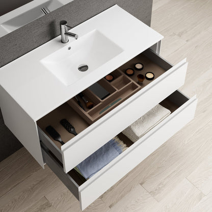 Eviva Bloom 39" x 34" Matte White Wall-Mounted Bathroom Vanity With White Single Integrated Porcelain Sink