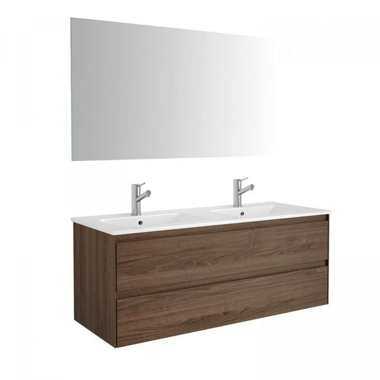 Eviva Bloom 48" x 34" Dark Walnut Wall-Mounted Bathroom Vanity With White Double Integrated Porcelain Sink