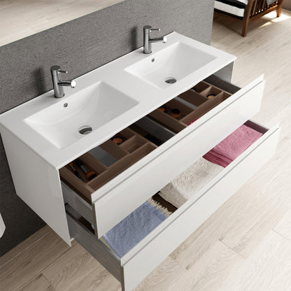 Eviva Bloom 48" x 34" Matte White Wall-Mounted Bathroom Vanity With White Double Integrated Porcelain Sink