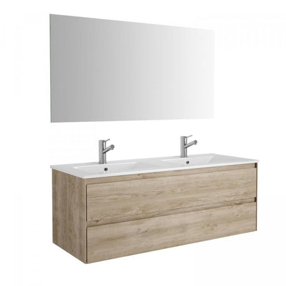 Eviva Bloom 48" x 34" Natural Oak Wall-Mounted Bathroom Vanity With White Double Integrated Porcelain Sink