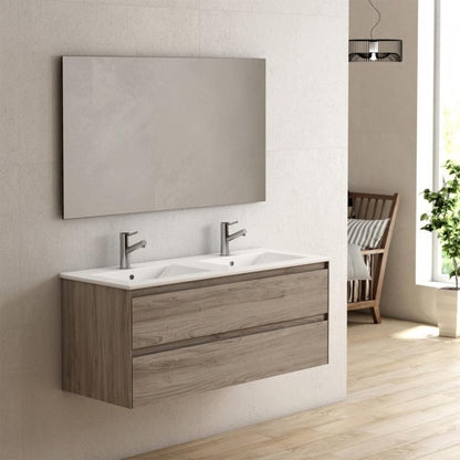 Eviva Bloom 48" x 34" Pine Gray Wall-Mounted Bathroom Vanity With White Double Integrated Porcelain Sink