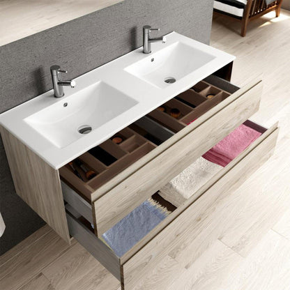 Eviva Bloom 48" x 34" Pine Gray Wall-Mounted Bathroom Vanity With White Double Integrated Porcelain Sink