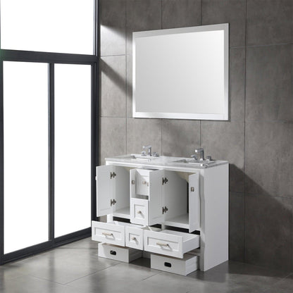 Eviva Booster 60” x 34” White Freestanding Bathroom Vanity With White Carrara Marble Countertop and Double Undermount Sink