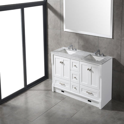 Eviva Booster 60” x 34” White Freestanding Bathroom Vanity With White Carrara Marble Countertop and Double Undermount Sink