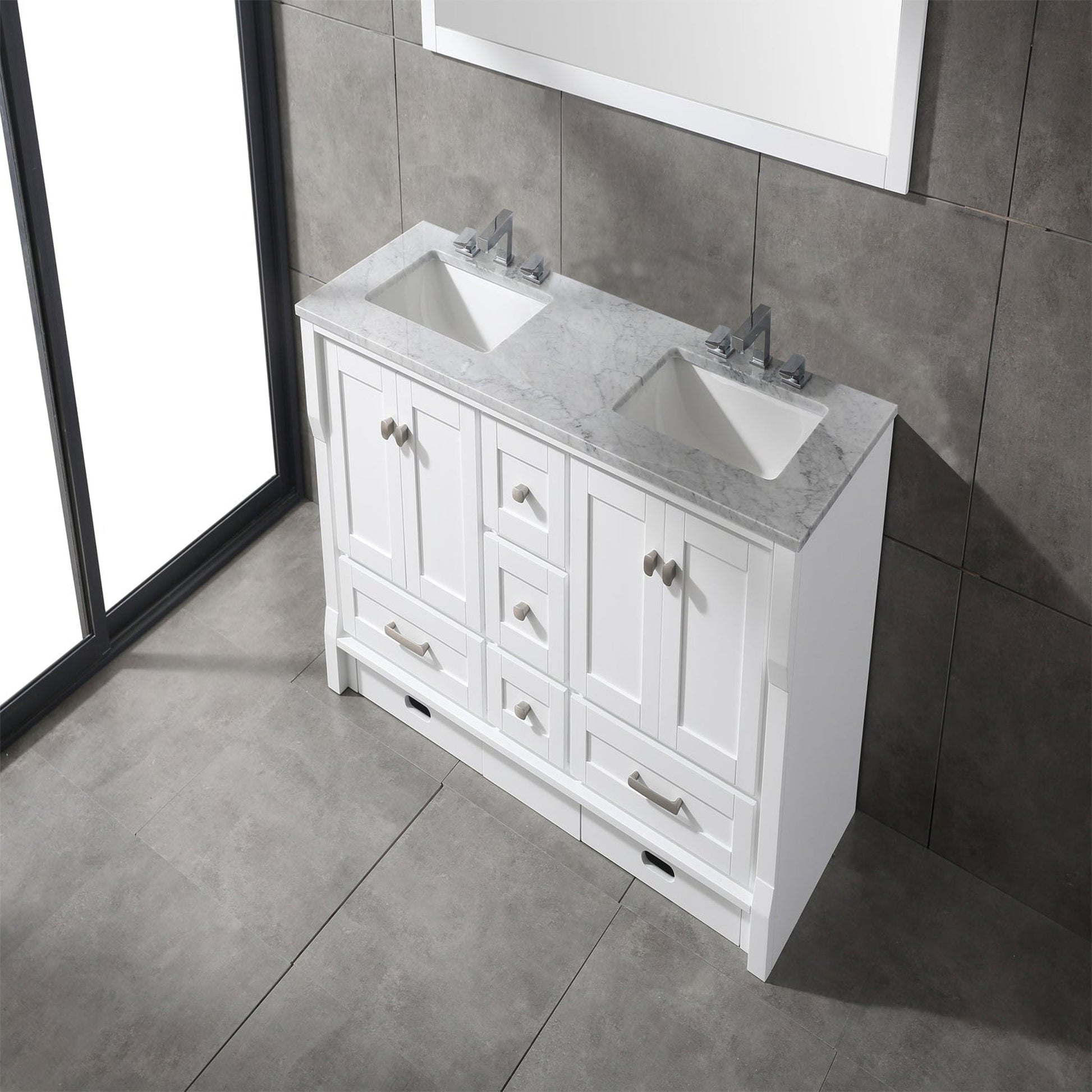 Eviva Booster 60” x 34” White Freestanding Bathroom Vanity With White Carrara Marble Countertop and Double Undermount Sink