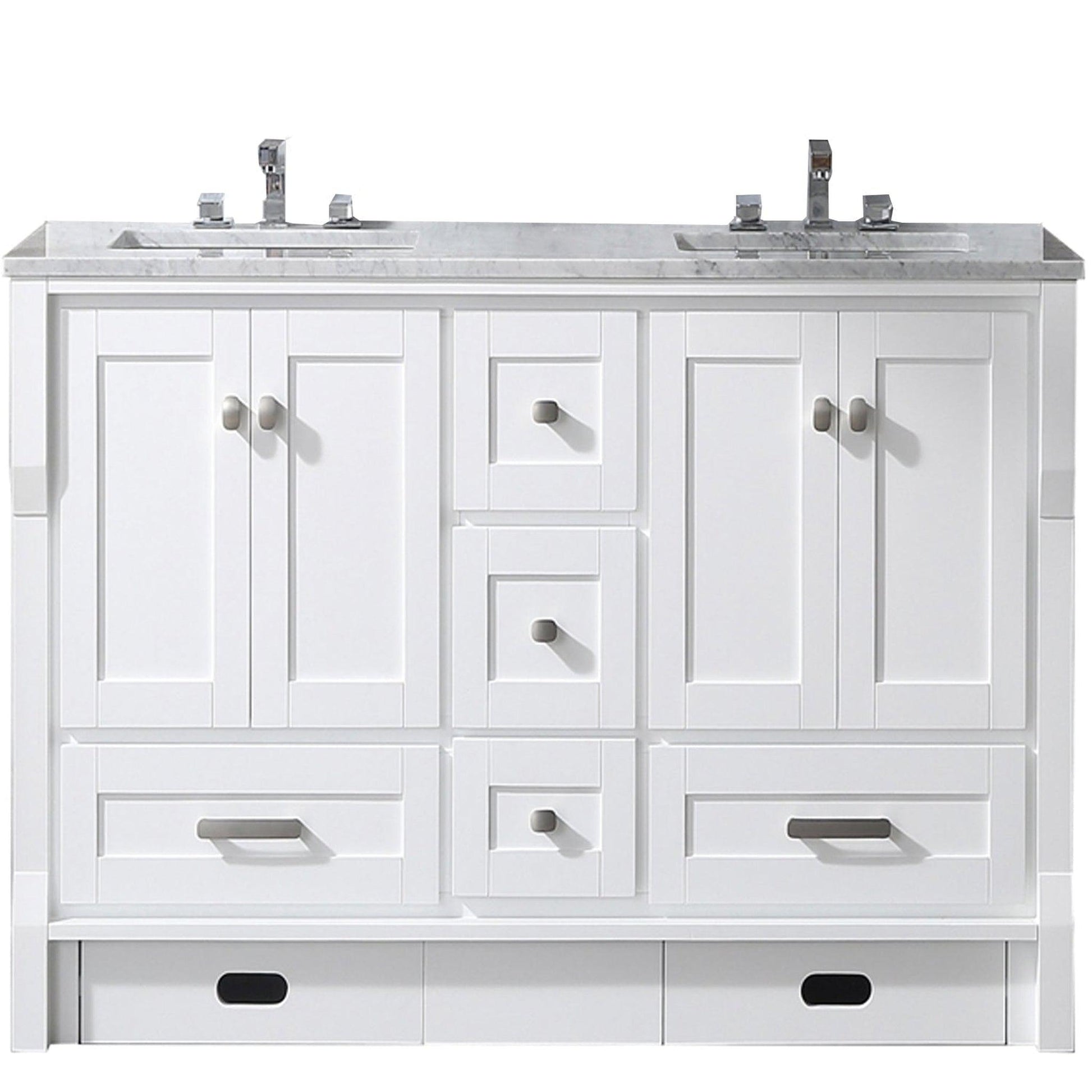 Eviva Booster 60” x 34” White Freestanding Bathroom Vanity With White Carrara Marble Countertop and Double Undermount Sink