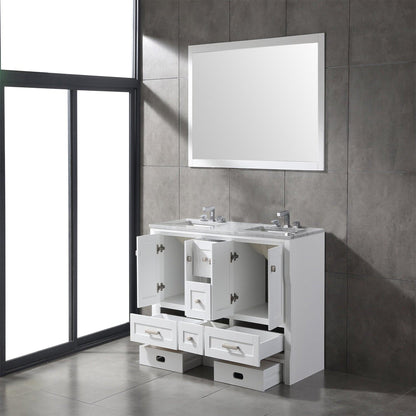 Eviva Booster 72 x 34” White Freestanding Bathroom Vanity With White Carrara Marble Countertop and Double Undermount Sink