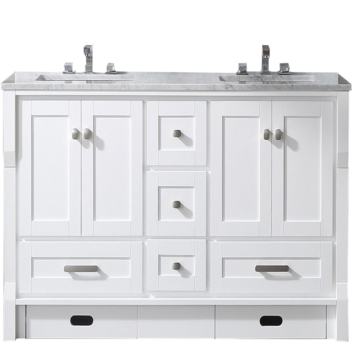 Eviva Booster 72 x 34” White Freestanding Bathroom Vanity With White Carrara Marble Countertop and Double Undermount Sink